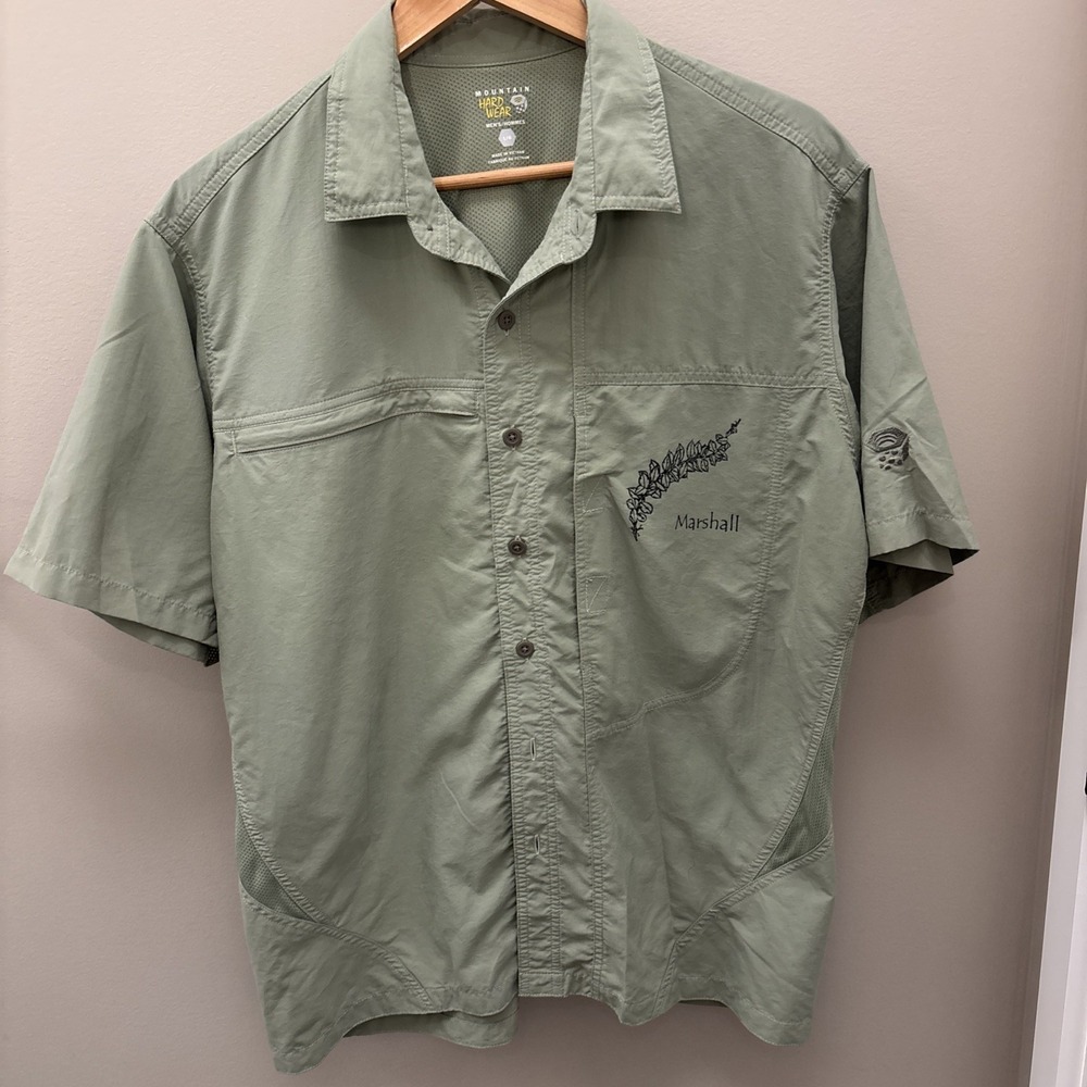 Mountain Hardware Men's Vented Fishing Button Shirt Zipper  L Green Personalized